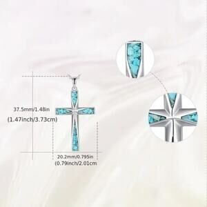 925 Silver Necklace w/ Turquoise Cross Western Christian Birthday Anniversary